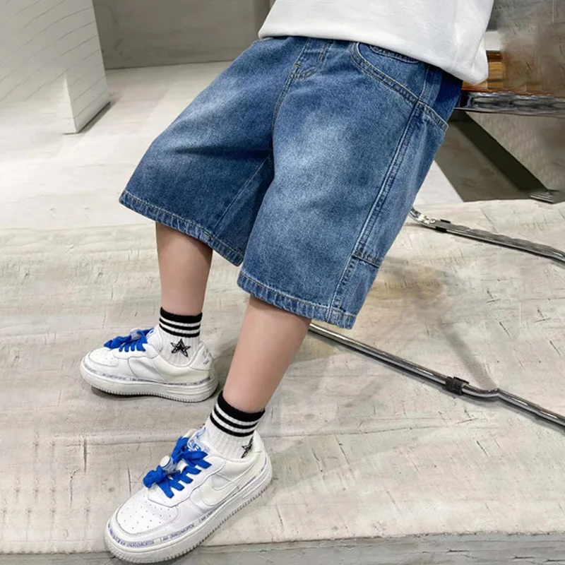 Boys Summer Fashion Denim Shorts Kids Casual Loose Thin Knee-Length Trousers 3-12 Years Teenager Outdoor Five-point Pants image 2