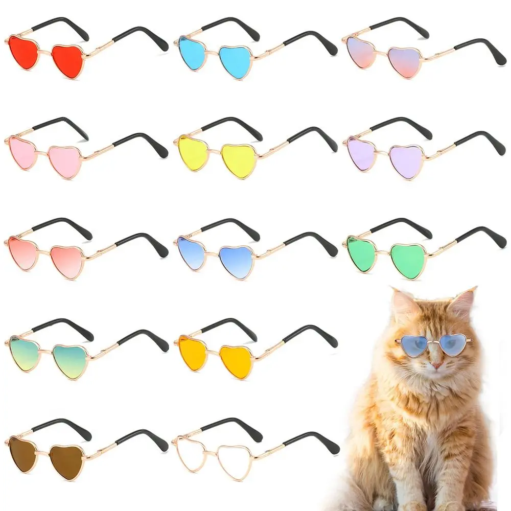 Funny Pet Glasses Heart-Shaped Metal Sunglasses for Cats Small Dogs Dolls Cosplay Party Costume Photo Props Cosplay Eyeglasses