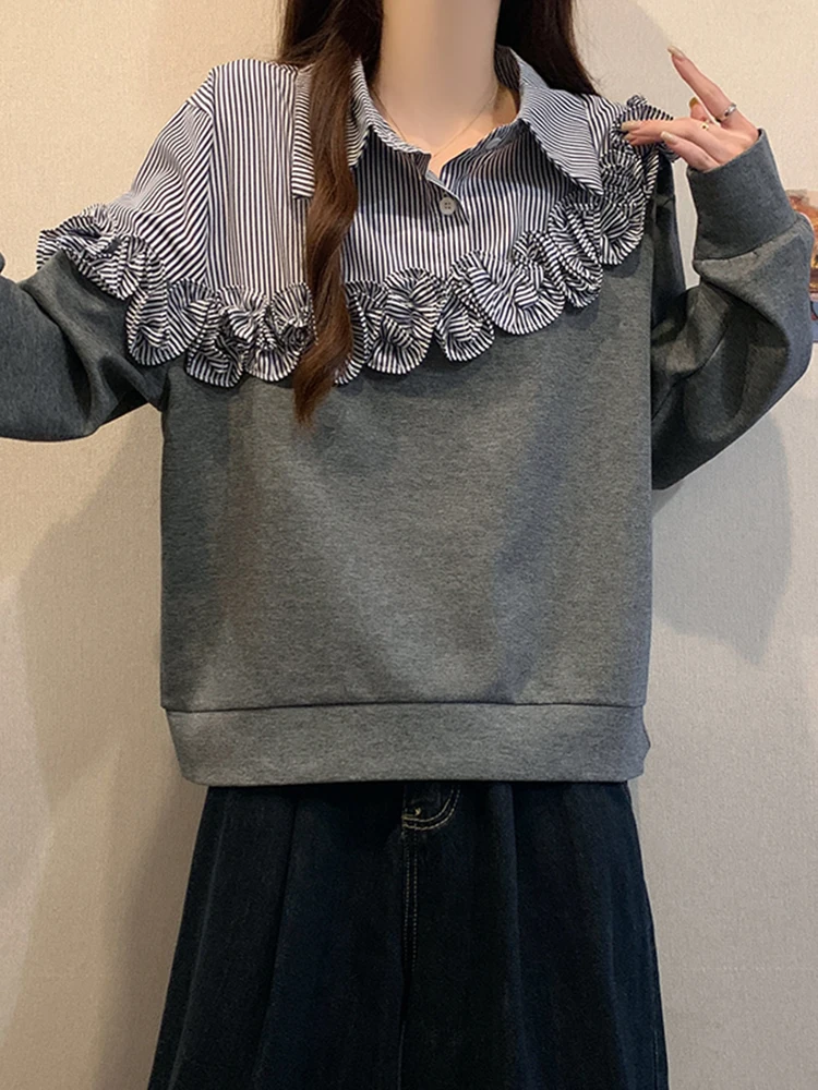 Felpa Oversize a Righe Patchwork da Donna, Maglia Invernale Lunga e Larga, Top Casual Comodo e Traspirante, Abbigliamento Streetwear alla Moda