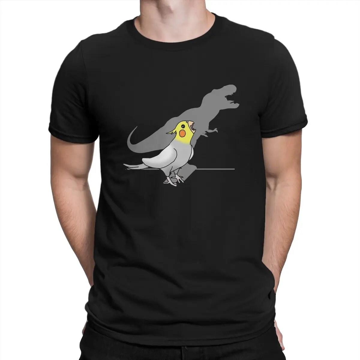 Funny Dinosaur Shadow T-Shirts Men O Neck 100% Cotton T Shirts Cockatiel Short Sleeve Tees Gift Idea Clothes