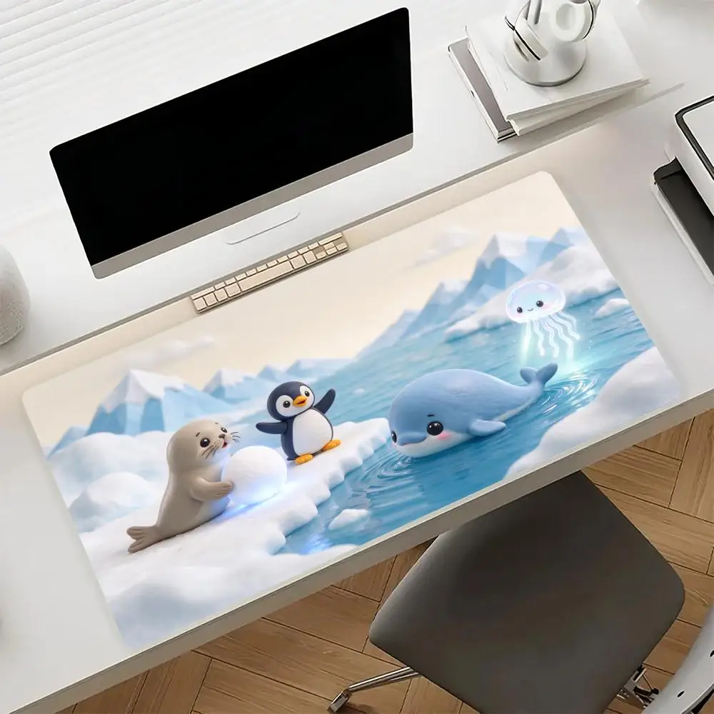 Arctic Cute Seal Penguin Whale Play Mat Smooth Cloth Thick Rubber Base For Kids Study Desk Decor