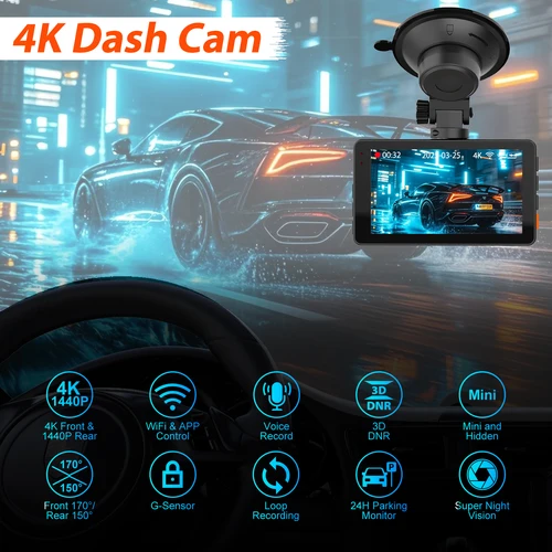 Imagen 2 del producto Bluavido 4K Ultra HD 3840*2160P cámara de salpicadero WiFi GPS registrador IMX415 grabadora de vídeo de coche cámara Dual 1080P visión nocturna caja negra