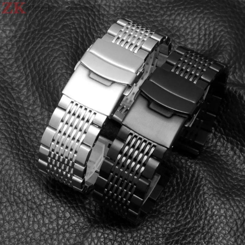 Bright Steel Strap 20mm 22mm 24mm Stainless Steel Watchband for Seiko Metal Bracelet Watch Band Dive Buckle Strap Silver Black