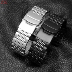 Bright Steel Strap 20mm 22mm 24mm Stainless Steel Watchband for Seiko Metal Bracelet Watch Band Dive Buckle Strap Silver Black