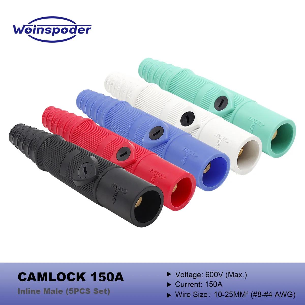 

WOINSPODER Набор из 5 шт., 150 А, 600 В, линейный однополюсный разъем питания Camlock для светового и звукового оборудования, 10-25 мм2 ( # 8- # 4 AWG)