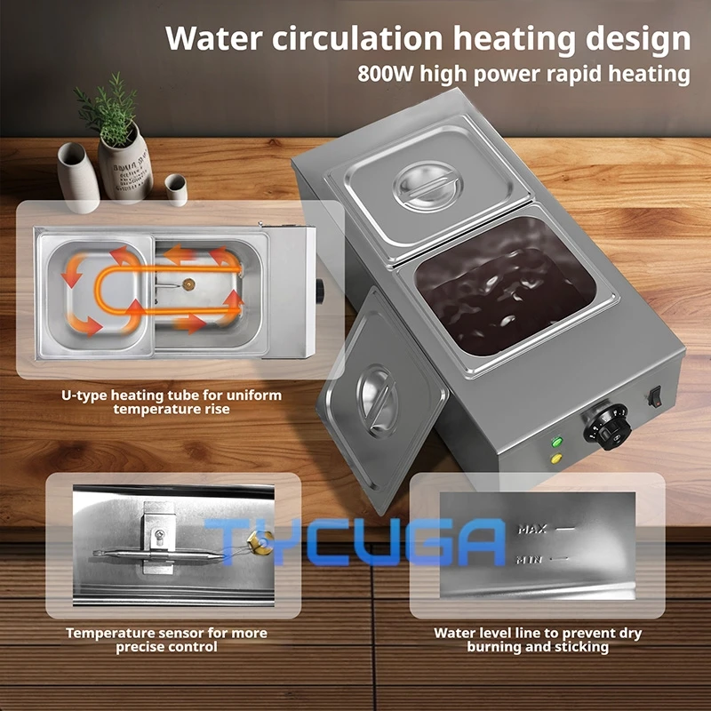 Коммерческая машина для плавления шоколада, домашний точный контроль температуры 30 ℃   до 85° ℃   Водяная баня с подогревом для конфетного сырного соуса