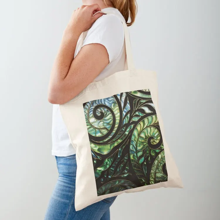 

New Zealand Māori Paua Pattern Koru Design 3 Tote Bag shopping bag logo tote bag men Gift cute pouch