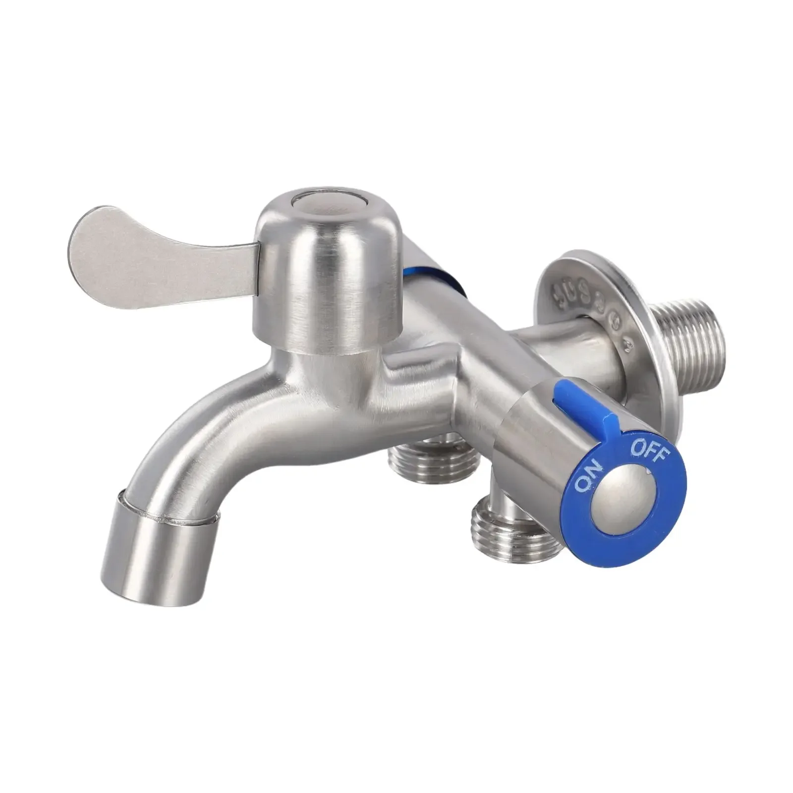 SUS304 Stainless Steel Three Way Tap With Raw Tape 3 Autocephaly Switches Faucet For Washing Machine Sprayer Shower 12x6x9cm