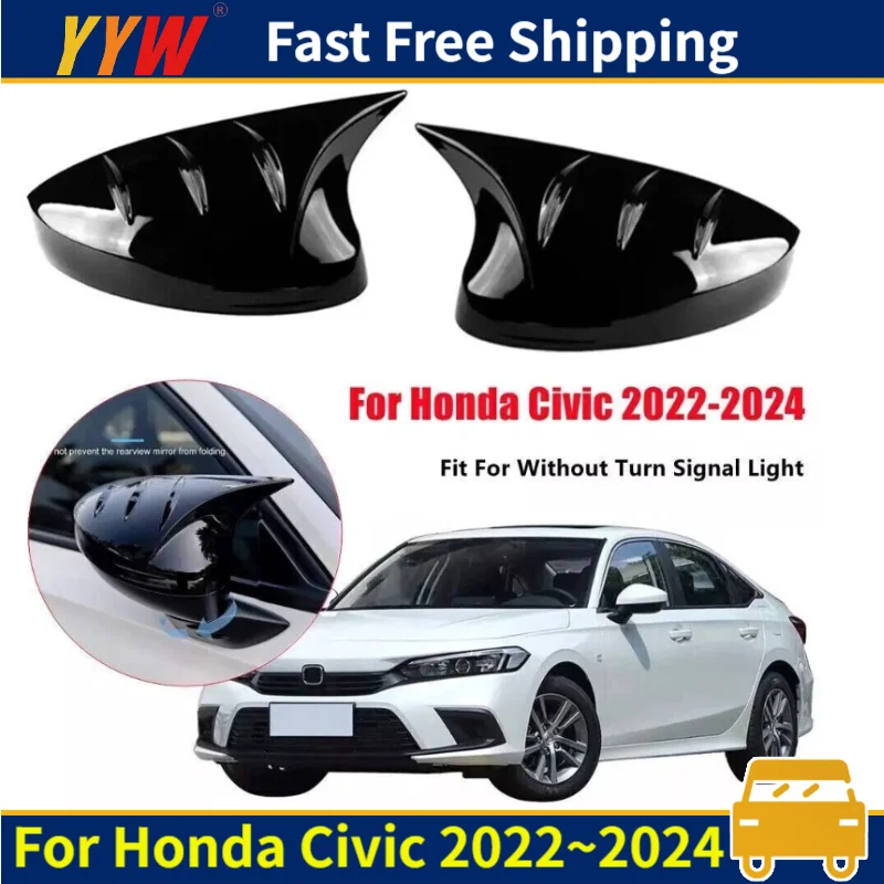 

M Horn Style Gloss Black Add-On Side Mirror Cover Caps For Honda Civic 2022 2023 2024 2025 Car Rear View Case Trim