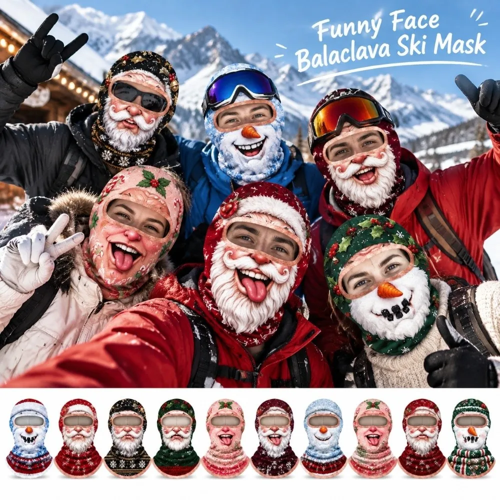 Prank 3D Printed Funny Face Balaclava Santa Claus Thermal Neck Gaiter Windproof Warm Face Cover Skiing