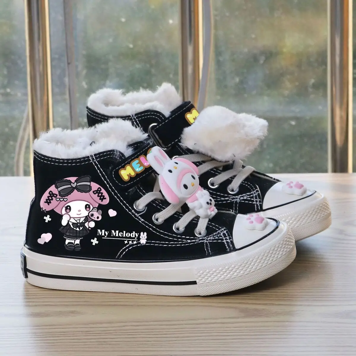 

Miniso Sanrio Cotton Shoes Children's Students Warm-Keeping High-Top Canvas Shoes Fleece-lined Thick Melody Magic Stick Sneakers