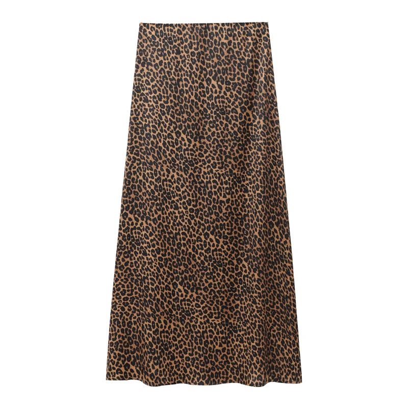 MUJER Leopardenmuster Langer Rock Frau Hohe Taille Midiröcke für Frauen Vintage Drapierte Damenröcke Mode Gerader Rock Damen