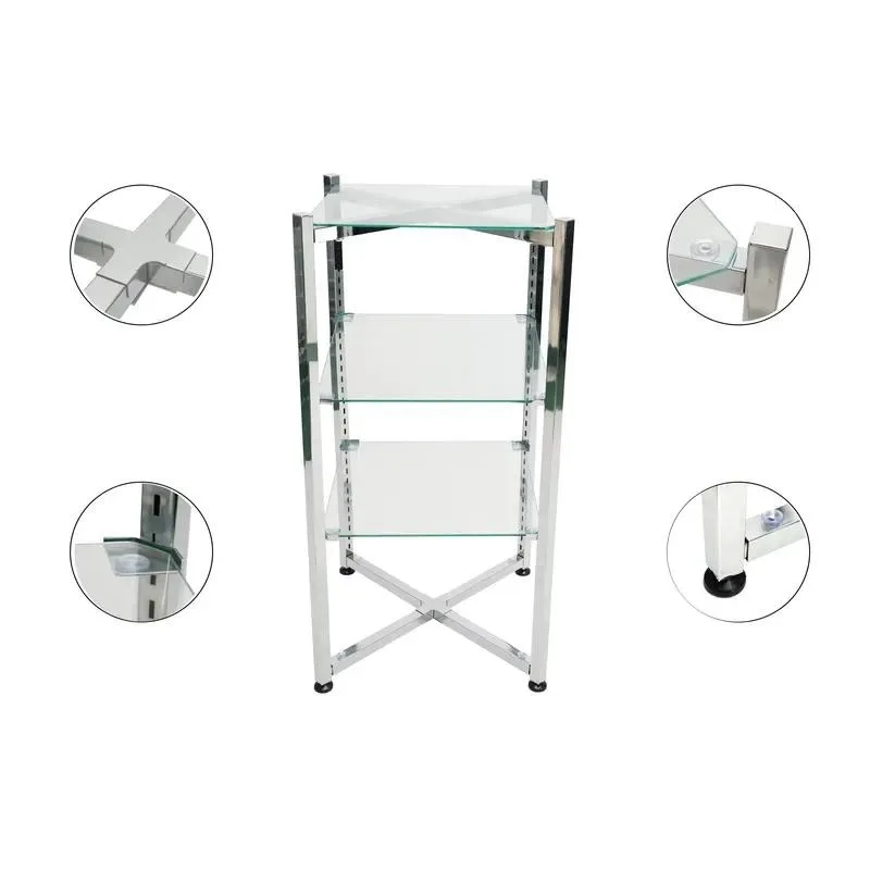 Chrome Plated Metal Vertical Shelves Tempered Glass Display Cabinet for Store Product Display Decorative Collection Storage
