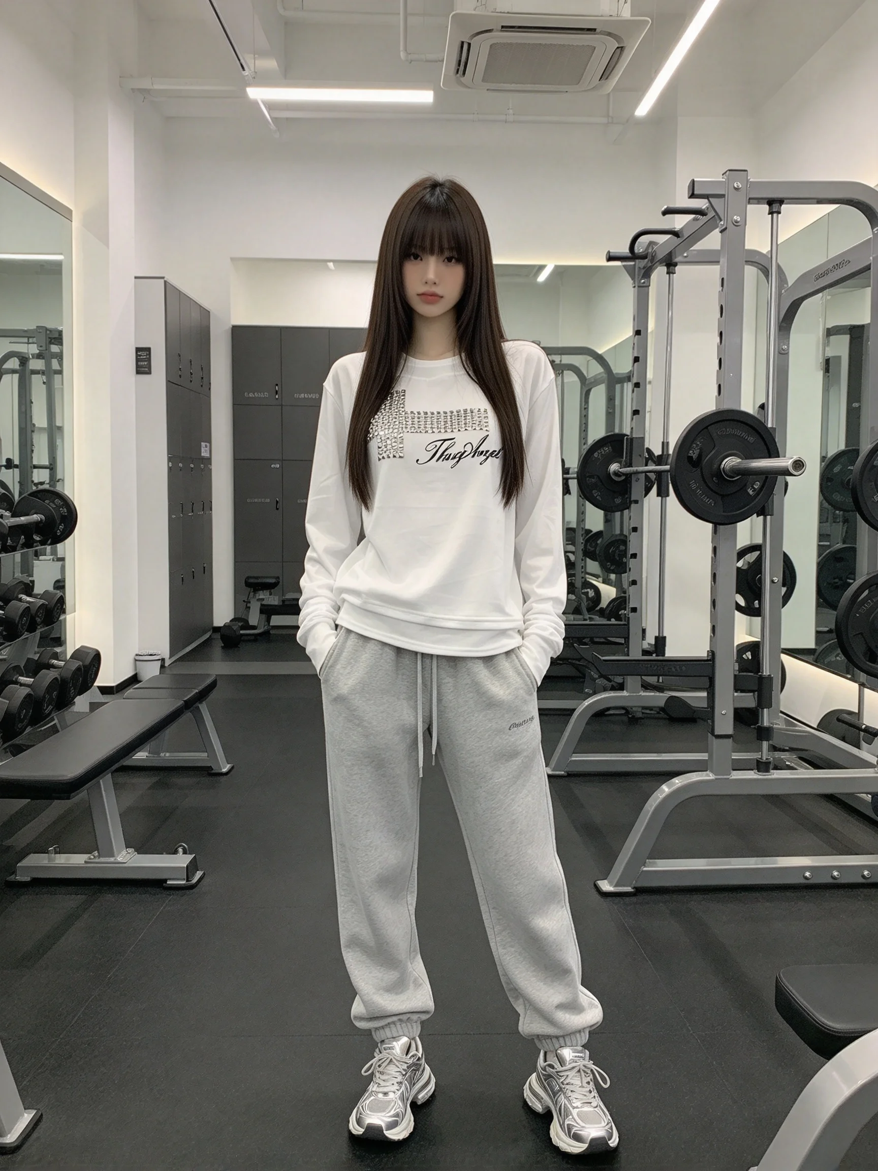 European and American street style heavy industry hot pressed diamond long sleeved angel wing cross printed white base top