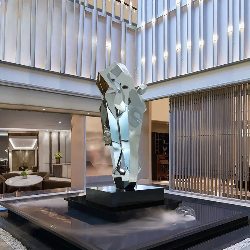 Stainless steel horse head sculpture decoration for outdoor large-scale creativity in the hotel lobby