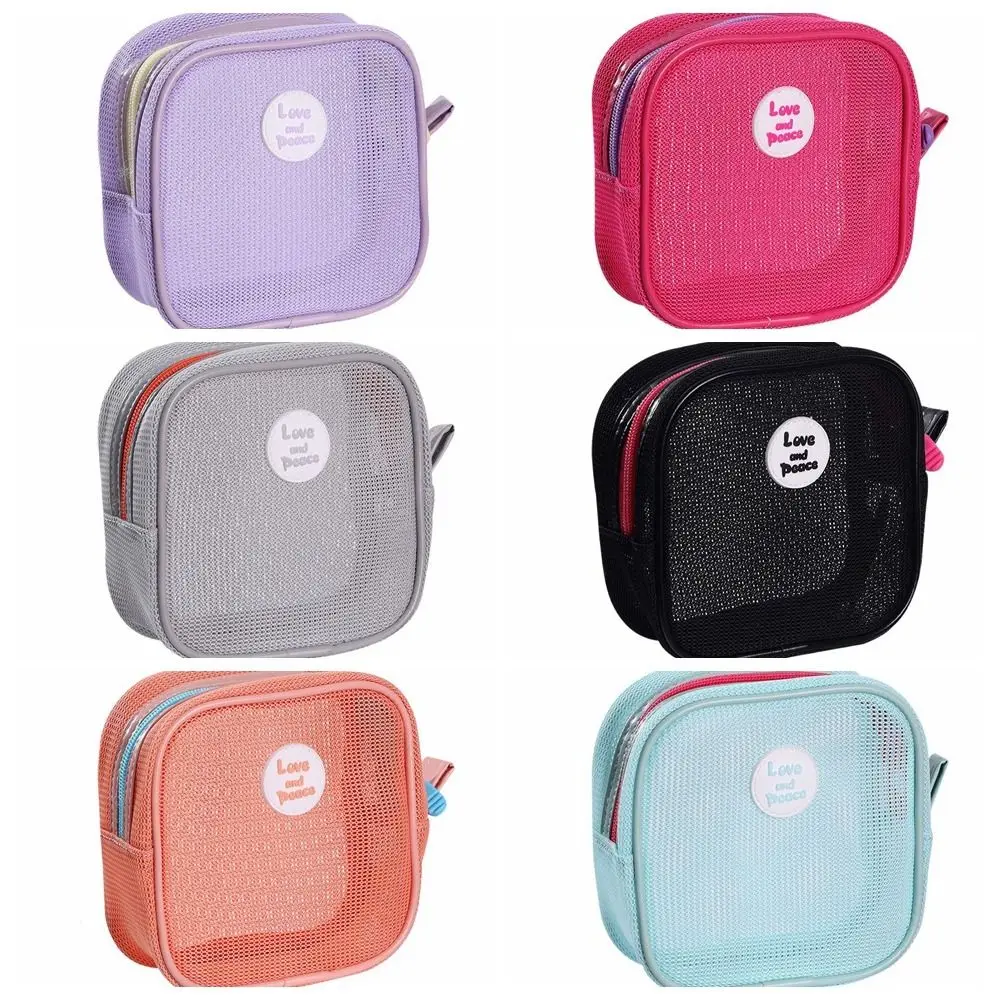 Fashion Square Mesh Makeup Bag Visable Toiletry Bag Transparent Cosmetic Bag Zipper Earphone Bag Toiletry Storage Bag Holiday