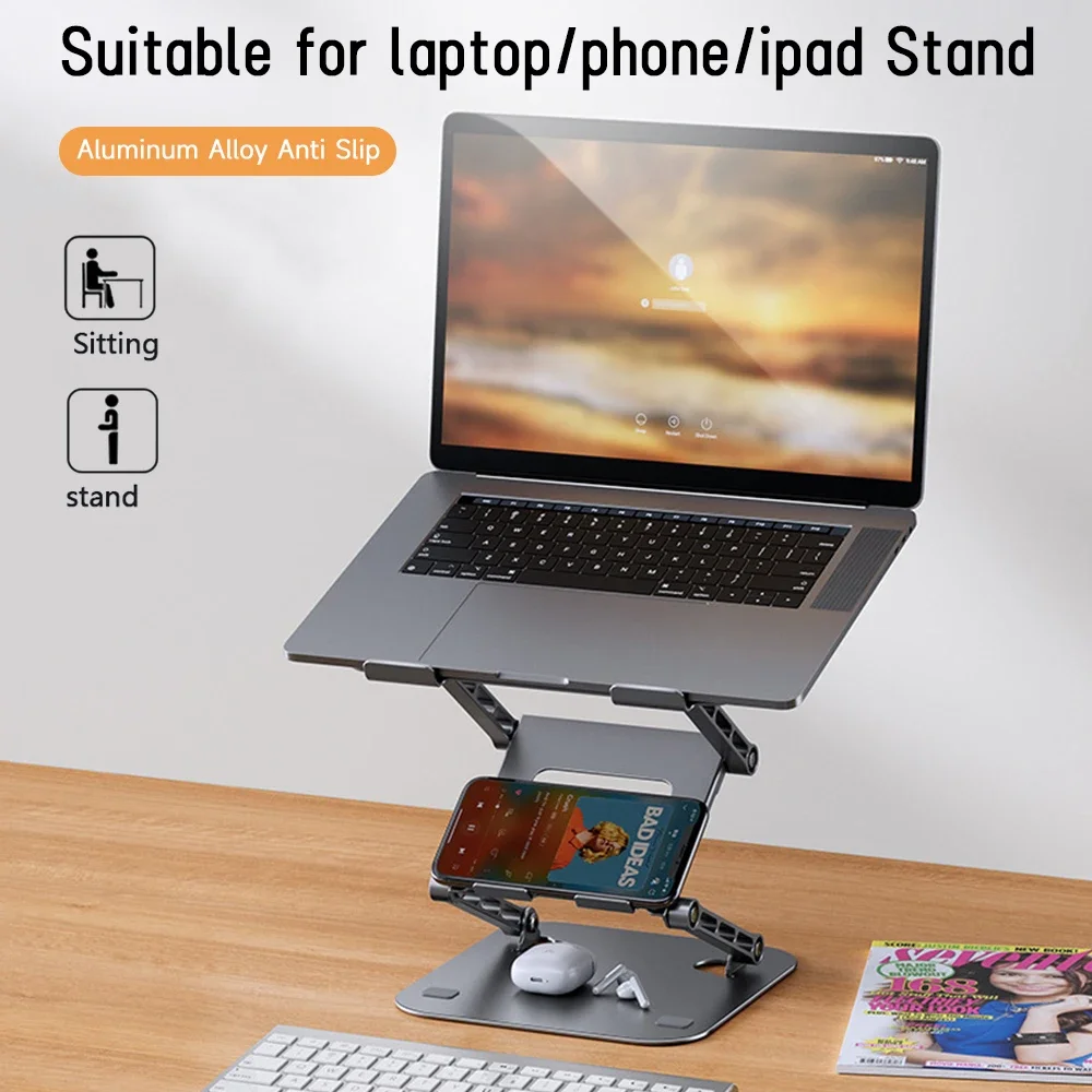 Laptop Tablet Stand 360 Adjustable Foldable Aluminium Alloy Anti Slip Cooling Laptop Holder Support 11-17 Inch Macbook Air Pro