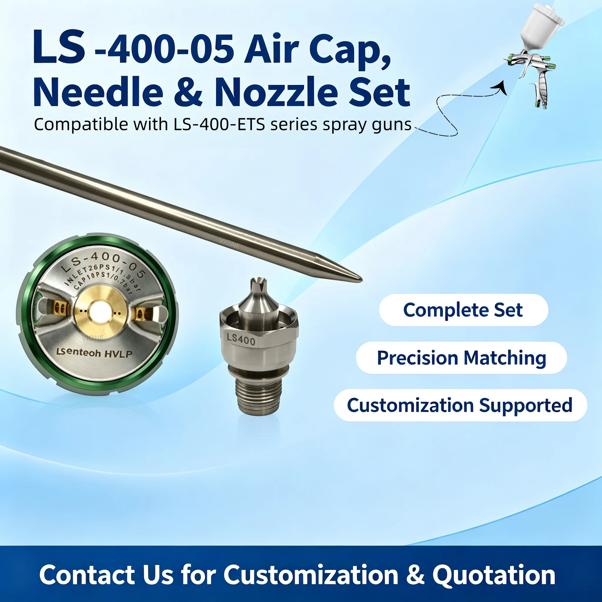 Japan LS-400-05 Air Cap, Needle & Nozzle Set Replace spare parts Compatible with the LS-400-ETS series Corrosion-resistant