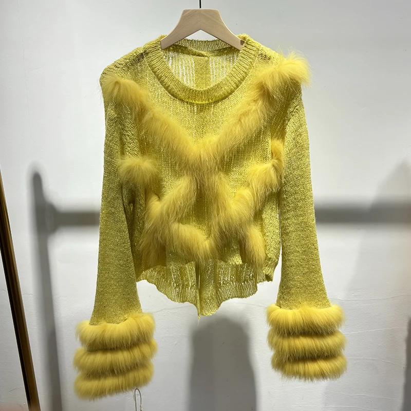 2025 حار بيع تصميم خاص الأبيض رقيقة الفراء محبوك معطف الفتاة الفاخرة ضئيلة ريال فوكس الفراء سترة ارتداء