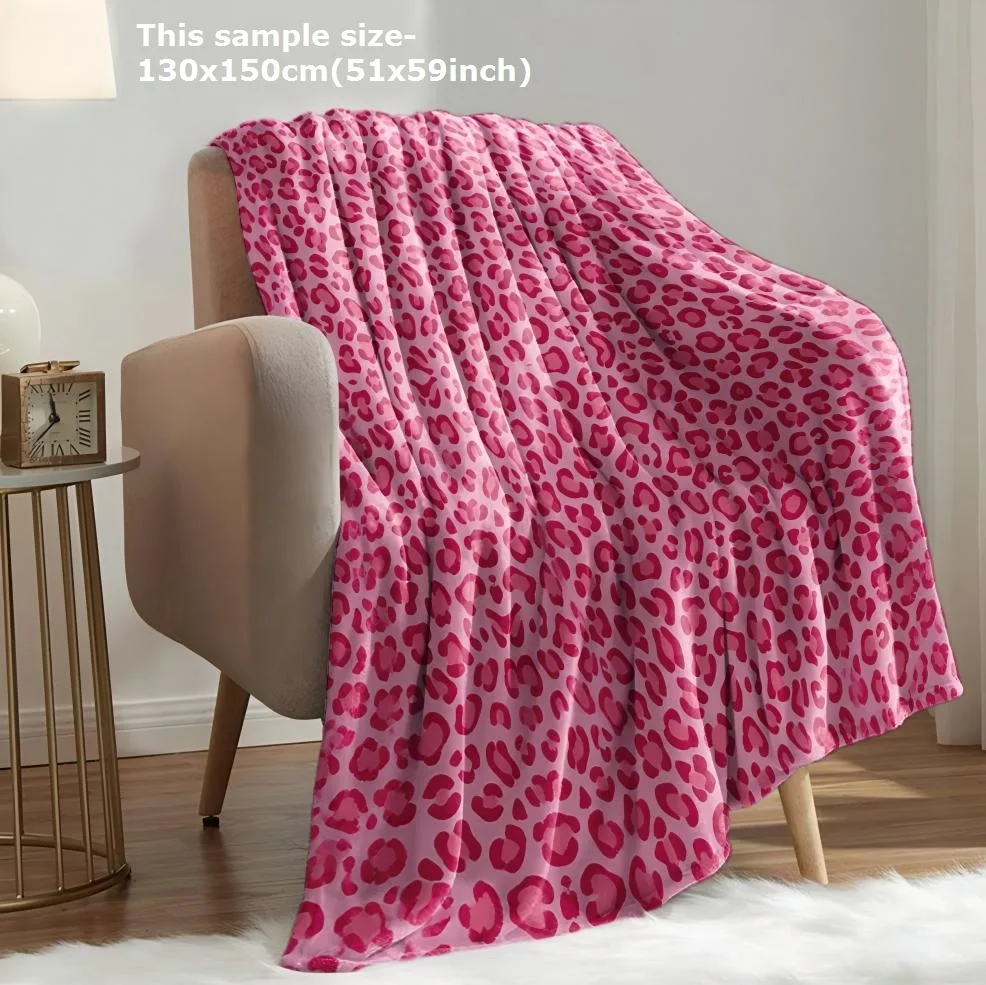 1PC Leopard Pattern Cheetah Arts Pink Blanket Flannel Thin Blankets for Home Office Travel Camping Perfect Gifts Four Season Use