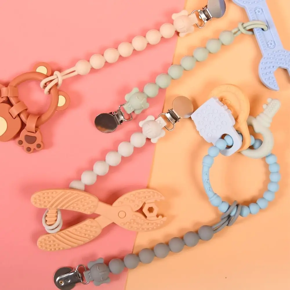 Nipple Holder Clips Cartoon Animals Elephant Dummy Clips Baby Pacifier Chain Baby Teether Toys Straps Pacifier Holder Clips