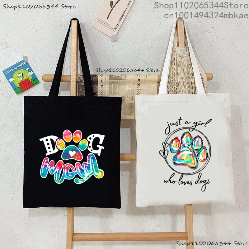 

Dog Mom Funny Animal Paw Print Women's Handbags "Just A Girl Who Loves Dogs" Fashion Shoulder Bags Casual Canvas Shopping Bags