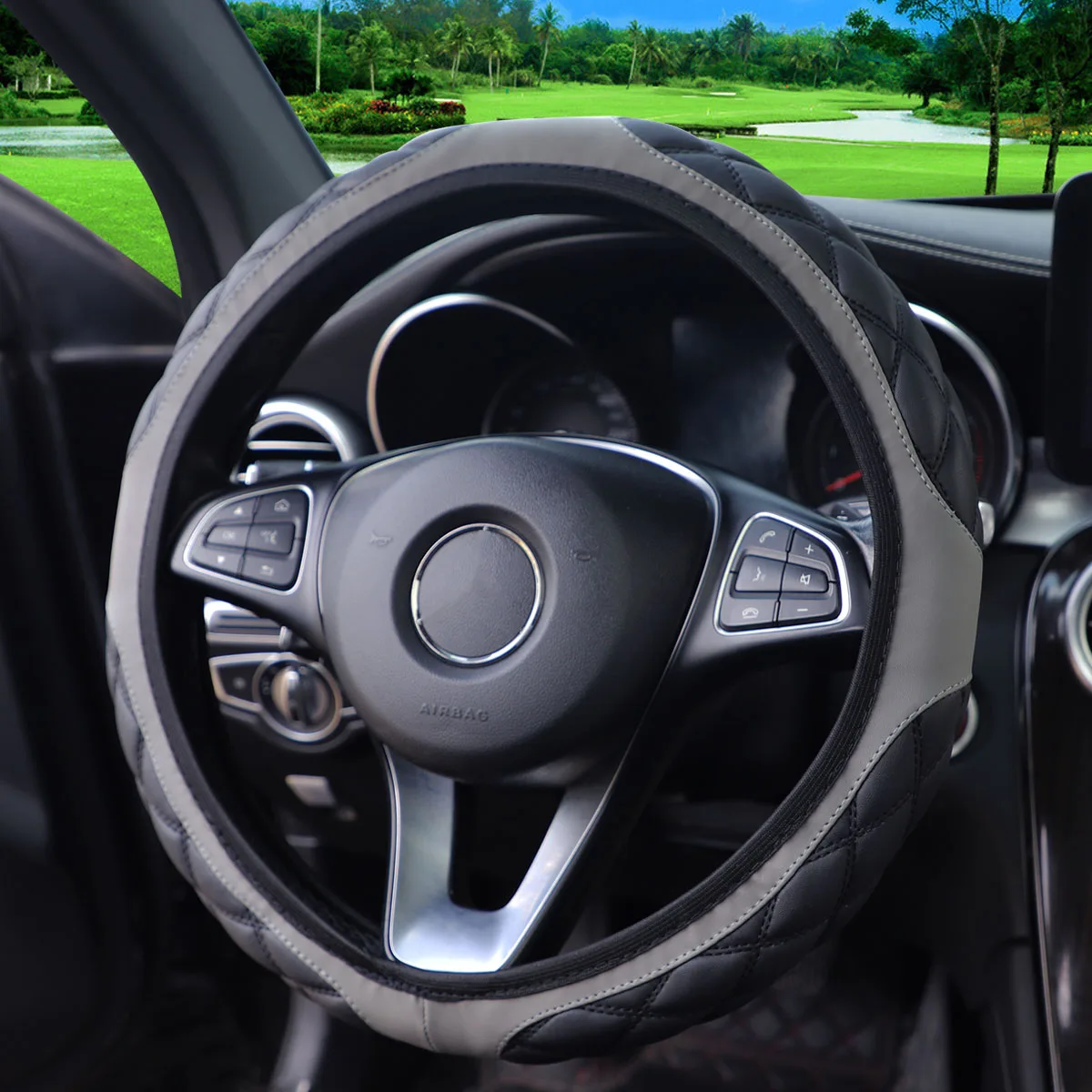 1 Leder-Stereo-Stickerei Komfortabler Rutschfester Auto-Lenkradbezug Ohne Innenring für 14,1-15 Zoll Autos – Detail 16