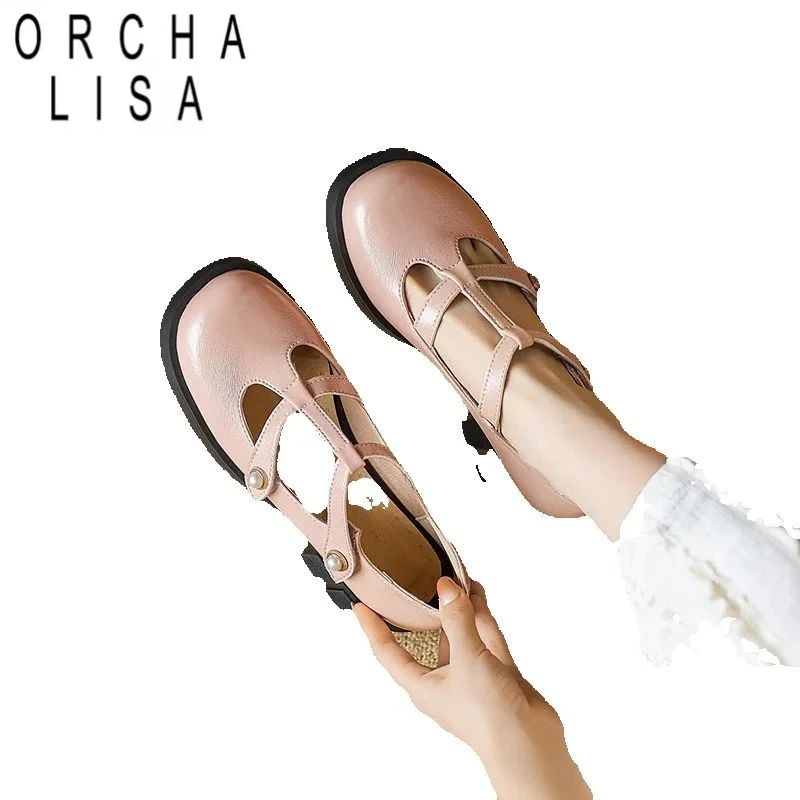 

ORCHA LISA Повседневные женские туфли-лодочки нового дизайна Sweet Square Heels с Т-образным ремешком размера плюс 41 42 43 US11 US12 Мягкие повседневные туфли Мэри Джейн для девочек