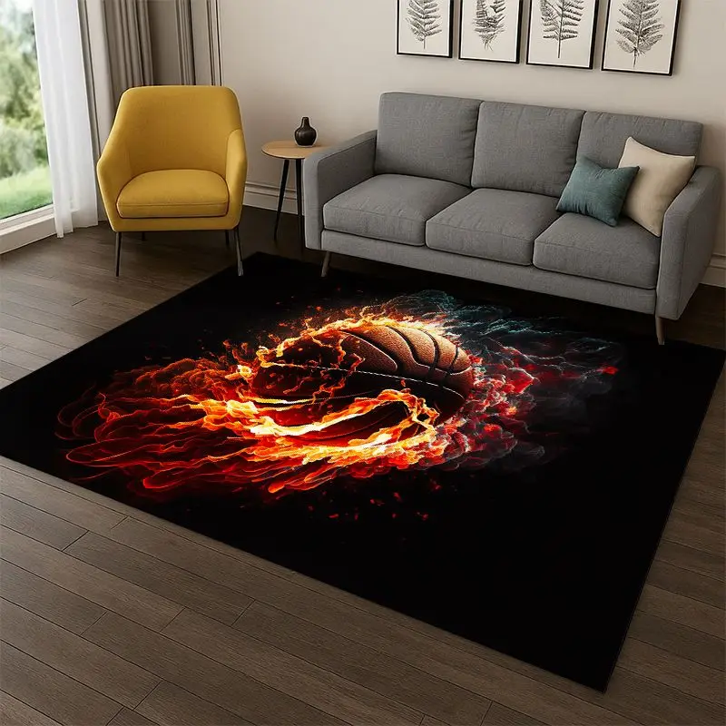Retro Basketball Court Cartoon Sports Carpet Rug for Bedroom Living Room Sofa Playroom Doormat Home Decor,Kid Area Rug Non-slip