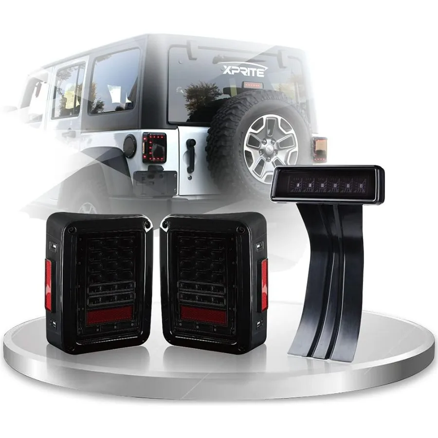 

Красные светодиодные задние фонари с дымчатыми линзами и указателем поворота, резервным и дымчатым 3-м светодиодным стоп-сигналом в сборе, совместимым с Jeep Wrangler JK JK