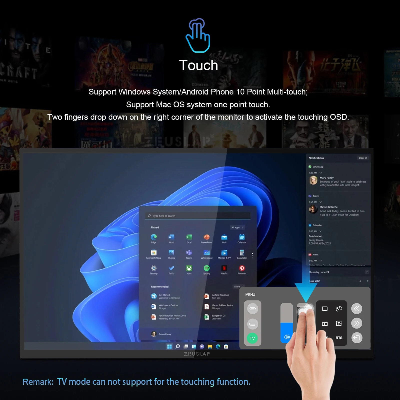 ZEUSLAP 18.5" Smart Portable Touch Screen Monitor with Google TV