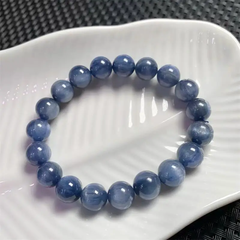 10.5MM Natural Kyanite Cat Eye Stone Bracelet Crystal Yoga Reiki Healing Stretch Female Holiday Gift 1PCS