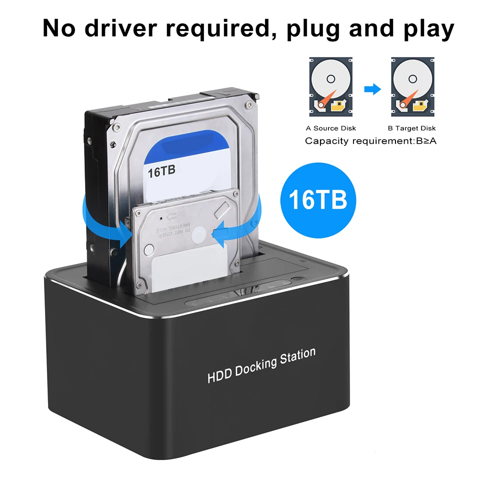 EU US Plug 2.5 3.5 inch Hard Drive Docking Station 2 Bay USB3.0 to SATA HDD Case Dual HDD Dock Support 32TB Mobile HDD Enclosure