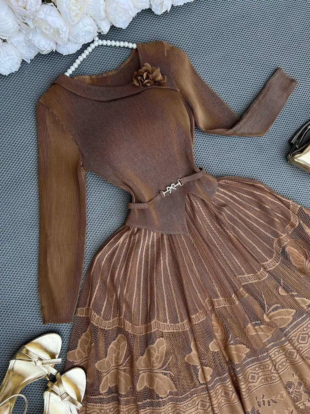 ANLAN 新ミヤケ 2025 夏大きいサイズの女性薄いプリーツドレスシンプルなウエストエレガントな大きな弾性プロムロングドレス 2AN6109