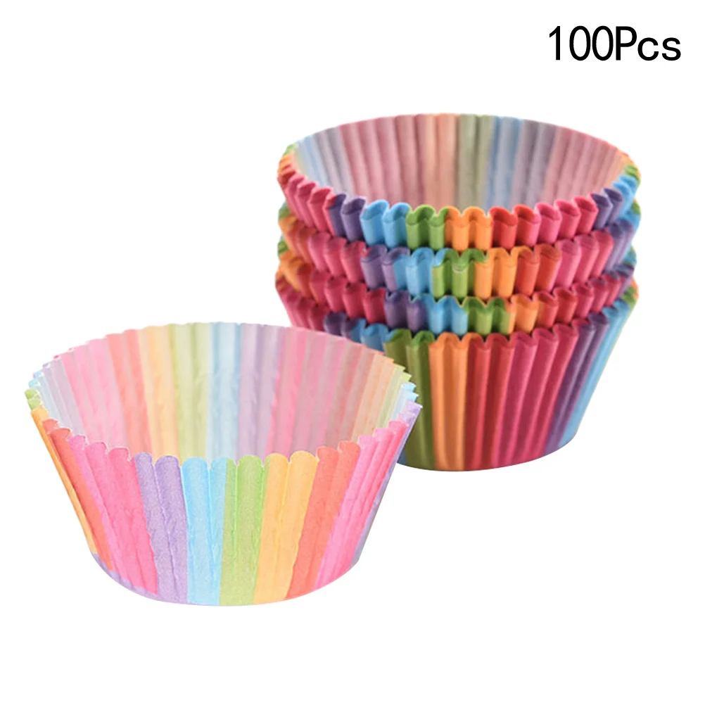 

100 pcs Rainbow Cake Cups Colorful Baking Liners For Cupcake Muffin Decorative Paper Cases Food Grade Safe Non-Stick Disposable