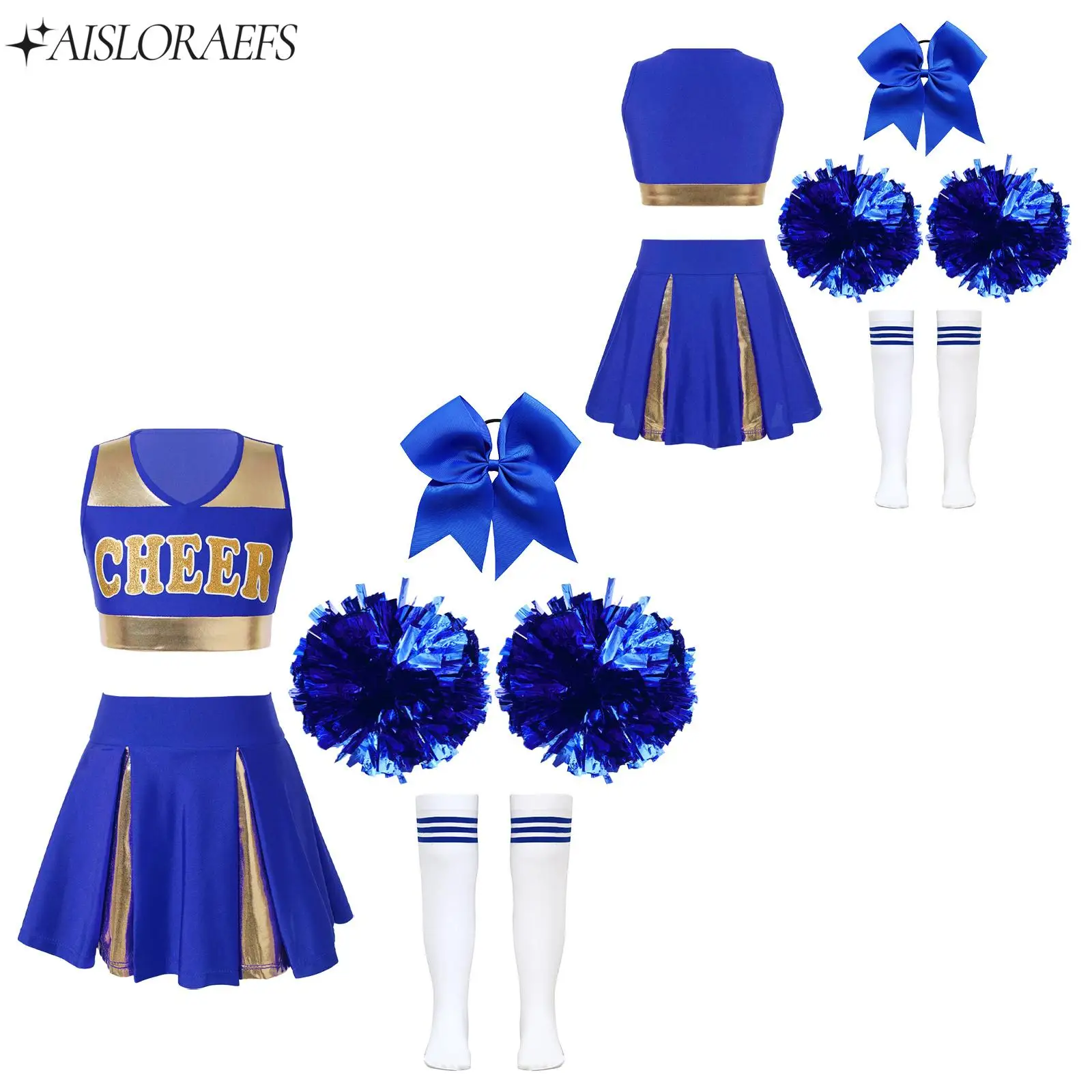 女の子チアリーディングユニフォーム衣装子供用ハロウィン仮装パーティーコスチュームダンスウェアセットカーニバルステージパフォーマンスパーティー用