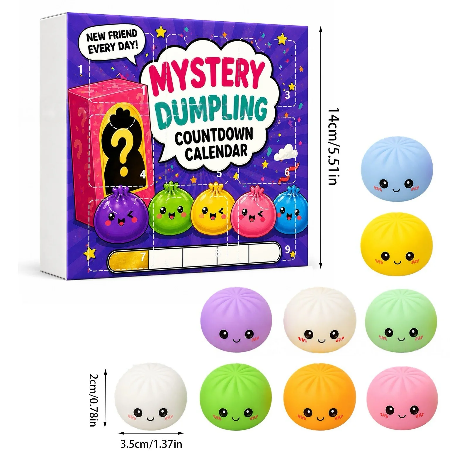

Kawaii Squishy Dumpling Advent Calendar Blind Box, Squeeze Stress Relief Toy, Kids Birthday Gift Decor Anti-Anxiety Squishies