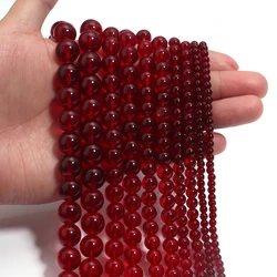 1 Strand 4/6/8/10/12mm Glass Beads Pomegranate Red Round Loose Spacer Beads for Jewelry Making DIY Bracelet Earrings Accessories
