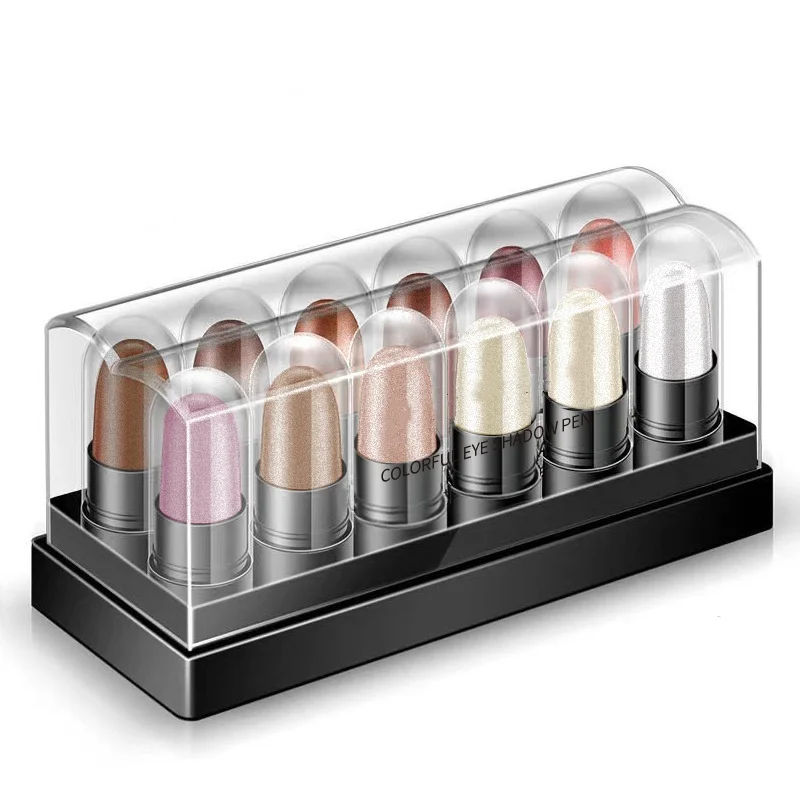 Highlighter Glitter Eyeshadow Pencil Long Lasting Glitter Shimmer Eye Shadow Stick Pen Women Eyes Cosmetic Makeup Tool 12Pcs/Set