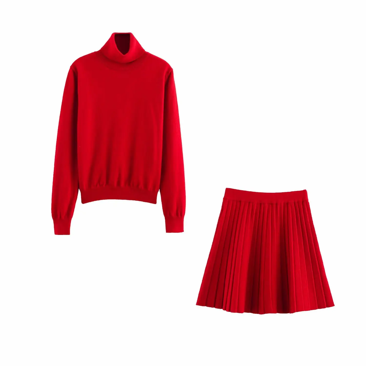 

UNIZERA women's solid color long sleeved round neck top pleated short skirt knitted temperament summer new half skirt