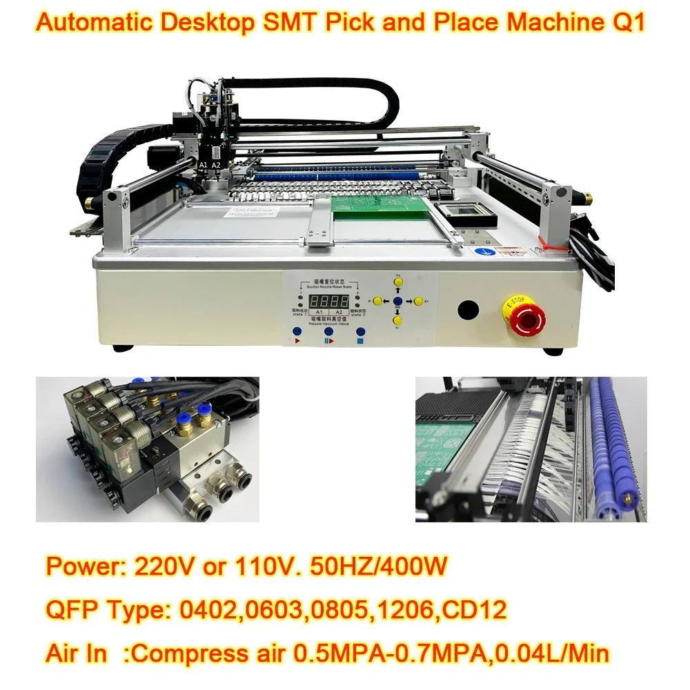 Automatic Desktop SMT Pick and Place Machine Q1 Double Head-33 Bits with Full Vision Chip Mounter LED for PCB Assembly Line