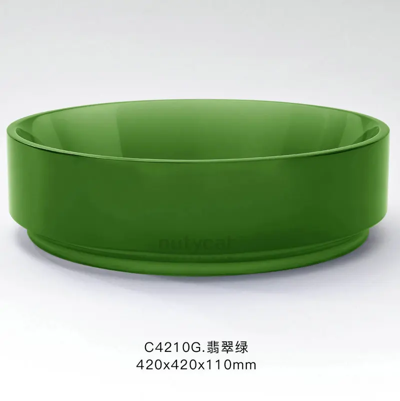 Luxury Olive Green Round Countertop Ceramic Vessel Sink Modern Above Counter Art Wash Basin For Bathroom Renovation Hotel Projec