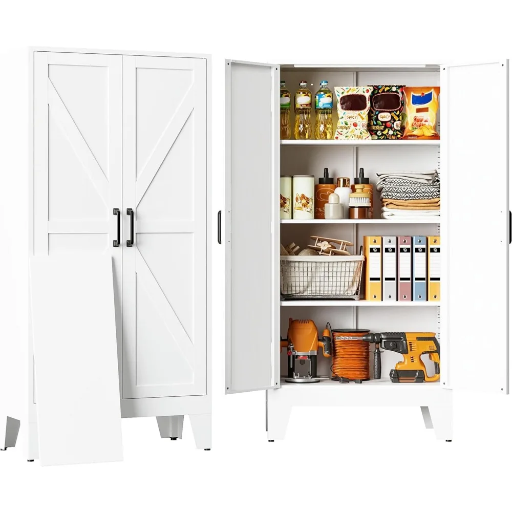 

Metal Storage Cabinet with 2 Doors and 3 Shelves,White Pantry Storage Cabinet with Legs,Farmhouse Pantry Cabinets