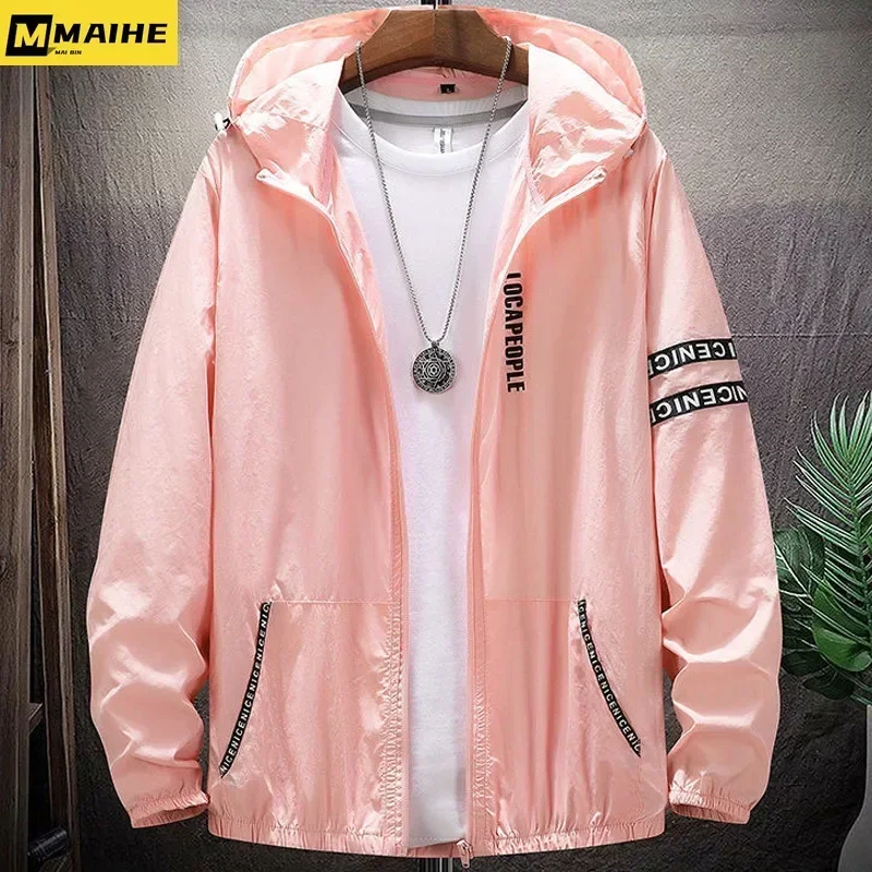 Summer Skin Coats Men SPF Ultra Light UV Sun Protection Big Size Hooded Windbreaker Jacket Men  Striped Casual Outwear 8XL 9XL