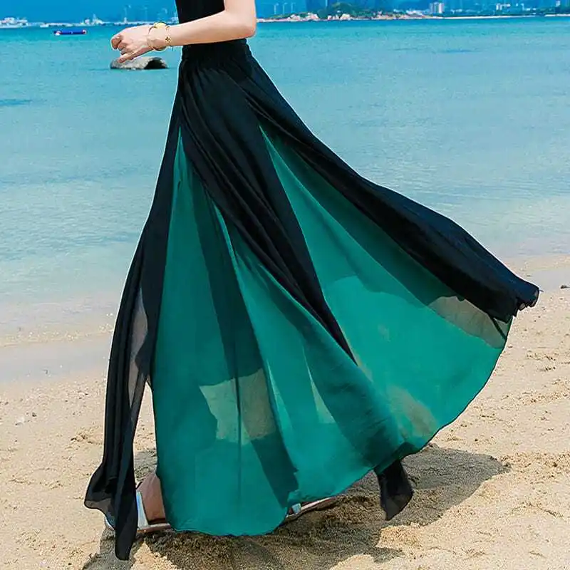 Double-Layer Spliced Classical Dance Skirt Vintage Side Split Sheer Rhinestones Ballet Gymnastics Leotards Skating Contemporary