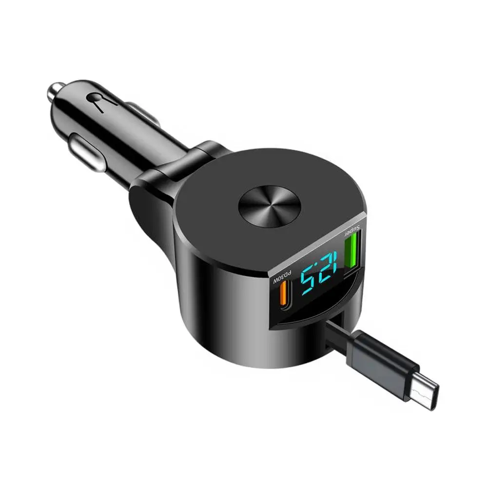 Digital Display Car Charging Telescopic Cable Car Charger PD Car Fast Charging Super Fast Charging Five In One Cigarette Lighter
