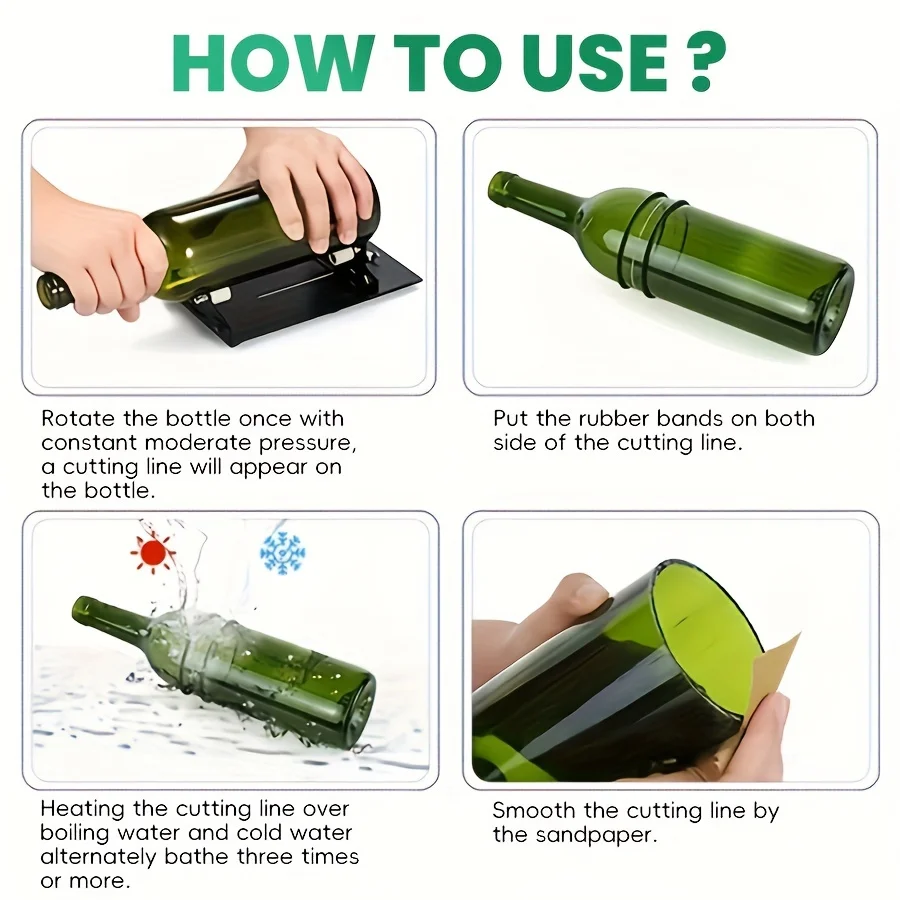 Adjustable Glass Bottle Cutter Kit DIY Cutting Tool for Wine/Beer Bottles with Sandpaper & Accessories for Craft Projects