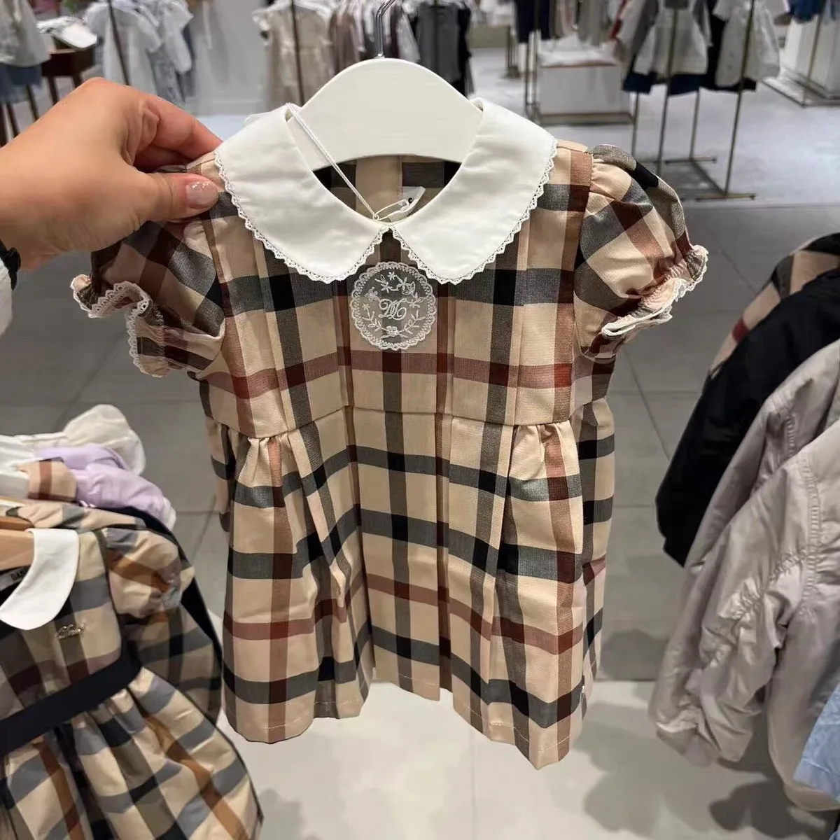 

Cute Princess Plaid Summer Dress for Baby Girls Turn-down Collar Fashionable Elegant Style Children's Clothing Baby Dresses