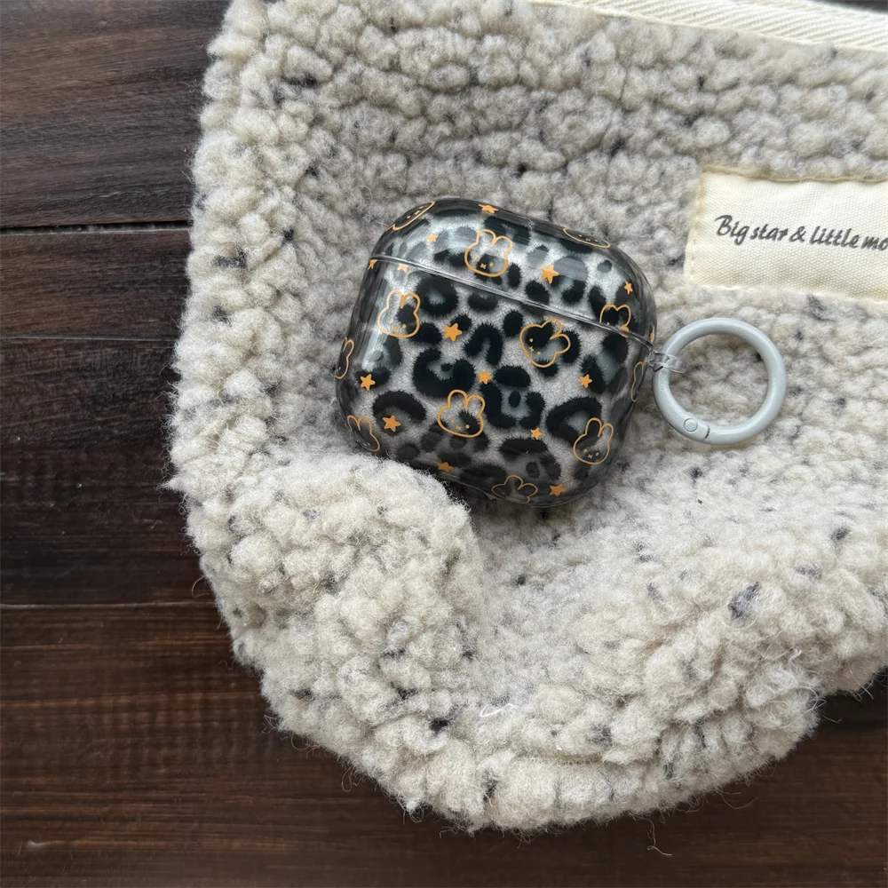 

Half Clear Color Cute Line Rabbit Headphone Case Cover for Airpods 4 3 2 Fashion Leopard Print Earphone Case Cover For Pro 3 2