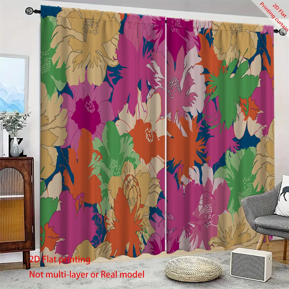 Floral and plant printed curtains, retro home, dormitory, office decoration, bedroom and living room balcony blackout curtains 5
